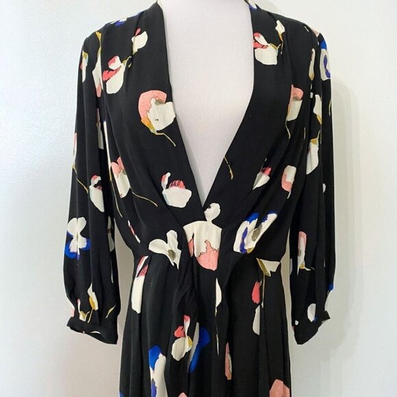 NWOT MASSIMO DUTTI BLACK FLORAL FRONT-KNOT MIDI DRESS - 4 - Picture 7 of 13